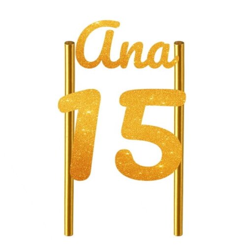 Topo de Bolo 15 Anos Glitter Nome Ana