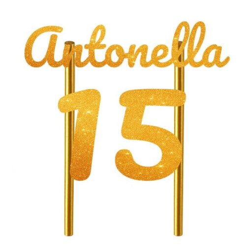 Topo de Bolo 15 Anos Glitter Nome Antonella