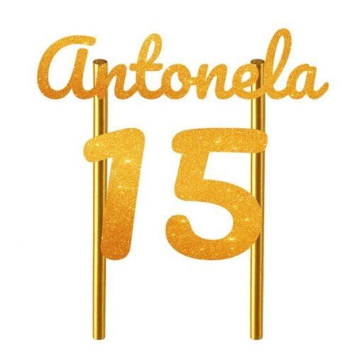 Topo de Bolo 15 Anos Glitter Nome Antonela