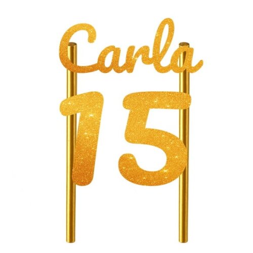 Topo de Bolo 15 Anos Glitter Nome Carla
