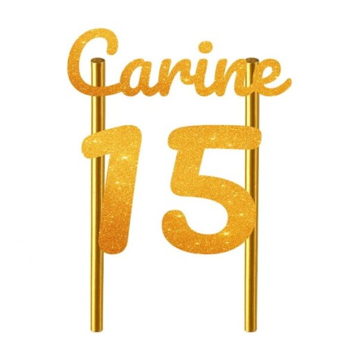 Topo de Bolo 15 Anos Glitter Nome Carine
