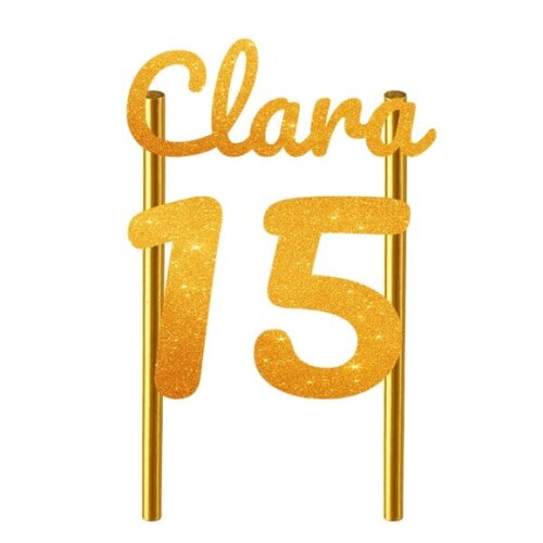 Topo de Bolo 15 Anos Glitter Nome Clara