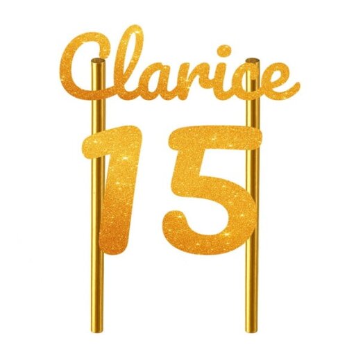 Topo de Bolo 15 Anos Glitter Nome Clarice