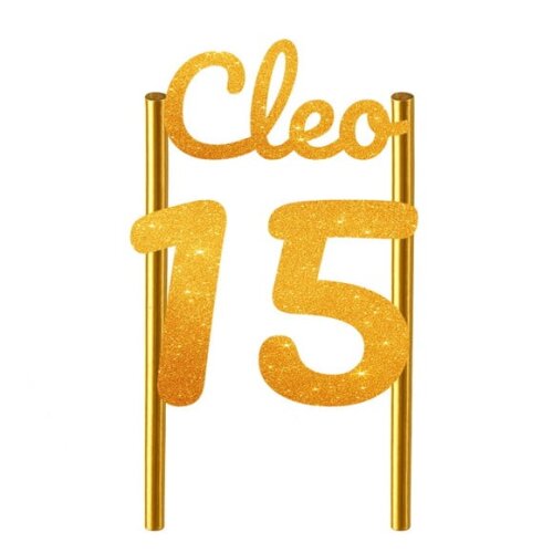 Topo de Bolo 15 Anos Glitter Nome Cleo