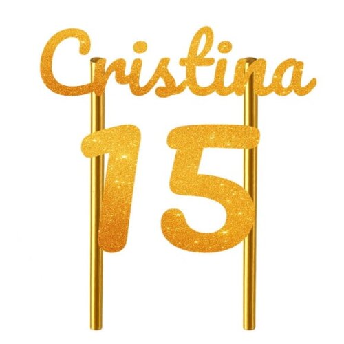 Topo de Bolo 15 Anos Glitter Nome Cristina