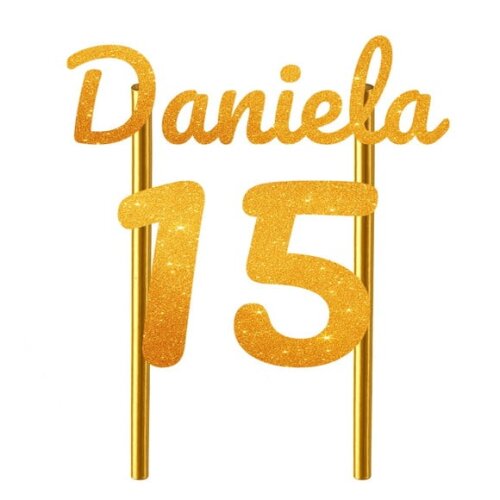 Topo de Bolo 15 Anos Glitter Nome Daniela
