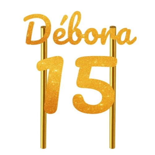 Topo de Bolo 15 Anos Glitter Nome Débora