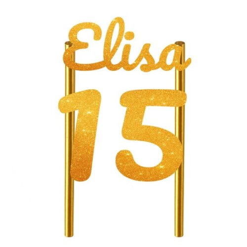 Topo de Bolo 15 Anos Glitter Nome Elisa
