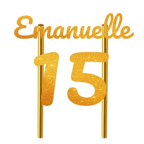 Topo de Bolo 15 Anos Glitter Nome Emanuelle