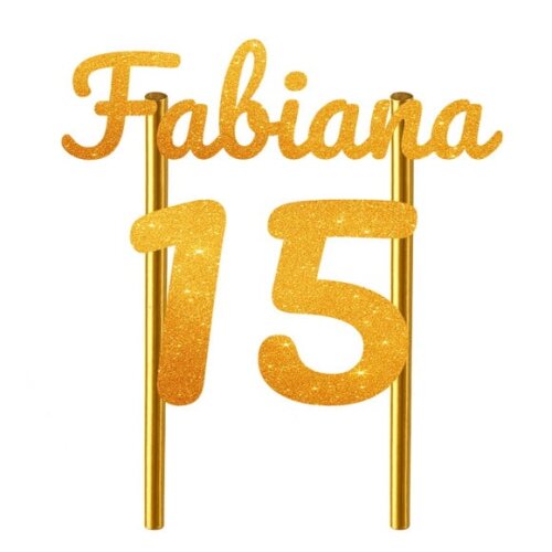 Topo de Bolo 15 Anos Glitter Nome Fabiana