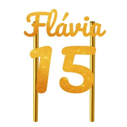 Topo de Bolo 15 Anos Glitter Nome Flávia