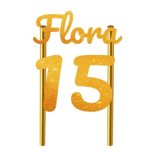 Topo de Bolo 15 Anos Glitter Nome Flora