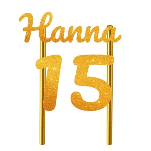 Topo de Bolo 15 Anos Glitter Nome Hanna
