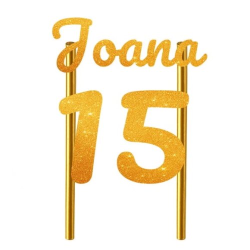 Topo de Bolo 15 Anos Glitter Nome Joana