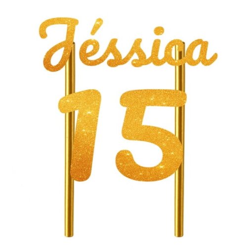 Topo de Bolo 15 Anos Glitter Nome Jéssica