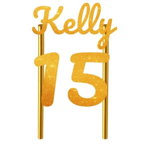 Topo de Bolo 15 Anos Glitter Nome Kelly