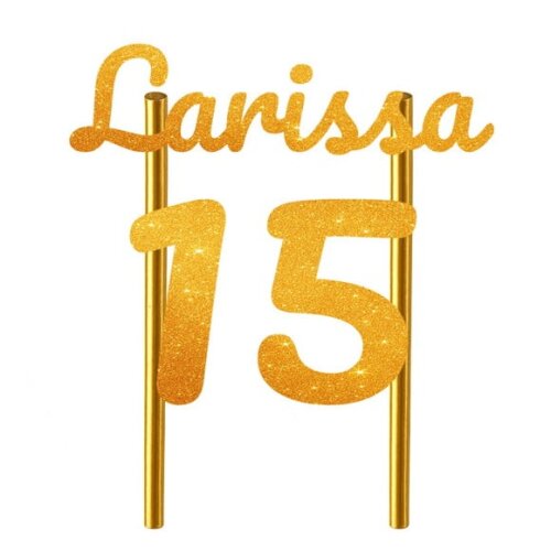 Topo de Bolo 15 Anos Glitter Nome Larissa