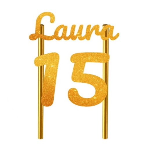 Topo de Bolo 15 Anos Glitter Nome Laura