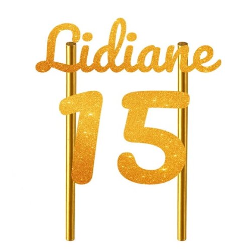 Topo de Bolo 15 Anos Glitter Nome Lidiane
