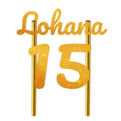 Topo de Bolo 15 Anos Glitter Nome Lohana