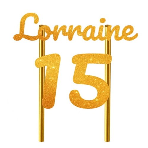 Topo de Bolo 15 Anos Glitter Nome Lorraine