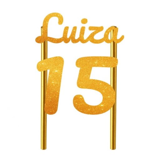 Topo de Bolo 15 Anos Glitter Nome Luiza