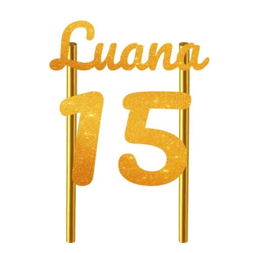 Topo de Bolo 15 Anos Glitter Nome Luana