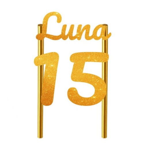Topo de Bolo 15 Anos Glitter Nome Luna