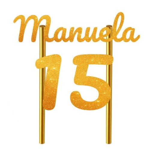Topo de Bolo 15 Anos Glitter Nome Manuela