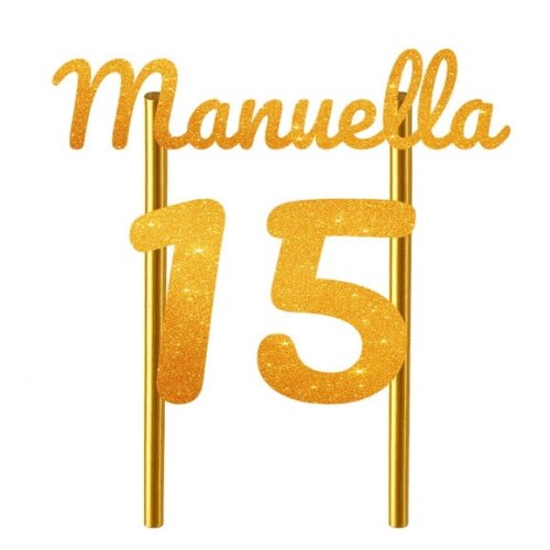 Topo de Bolo 15 Anos Glitter Nome Manuella