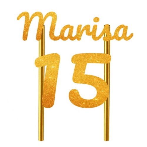 Topo de Bolo 15 Anos Glitter Nome Marisa