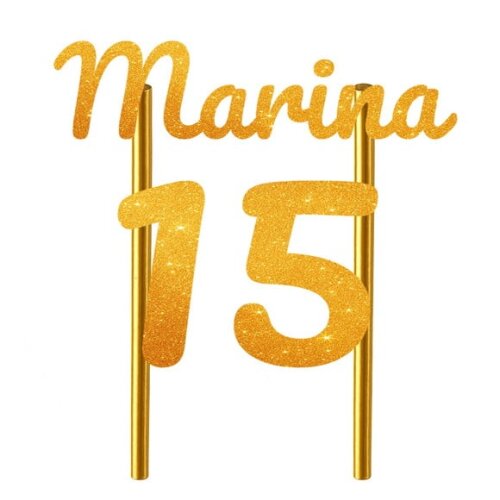 Topo de Bolo 15 Anos Glitter Nome Marina