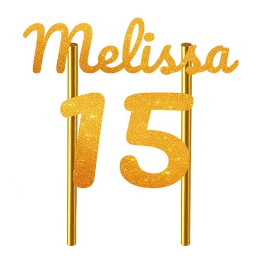 Topo de Bolo 15 Anos Glitter Nome Melissa