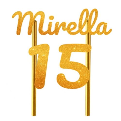 Topo de Bolo 15 Anos Glitter Nome Mirella