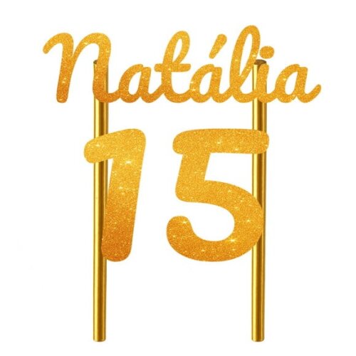 Topo de Bolo 15 Anos Glitter Nome Natália