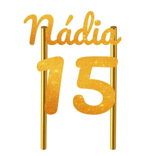 Topo de Bolo 15 Anos Glitter Nome Nádia