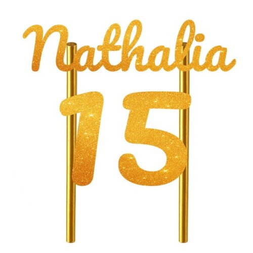 Topo de Bolo 15 Anos Glitter Nome Nathalia