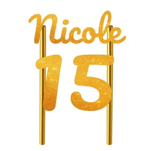Topo de Bolo 15 Anos Glitter Nome Nicole