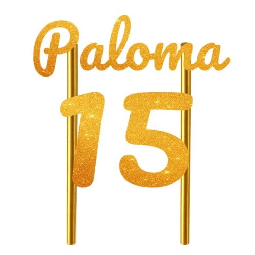 Topo de Bolo 15 Anos Glitter Nome Paloma