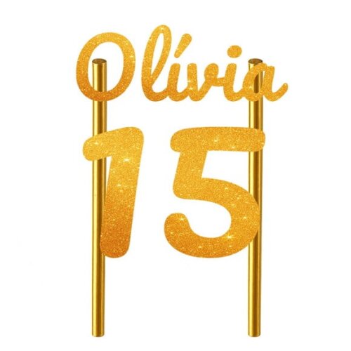 Topo de Bolo 15 Anos Glitter Nome Olívia