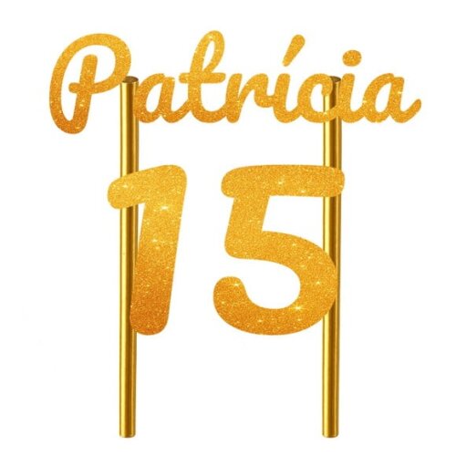 Topo de Bolo 15 Anos Glitter Nome Patrícia