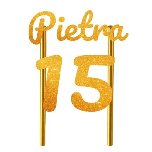 Topo de Bolo 15 Anos Glitter Nome Pietra
