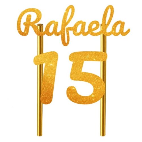Topo de Bolo 15 Anos Glitter Nome Rafaela