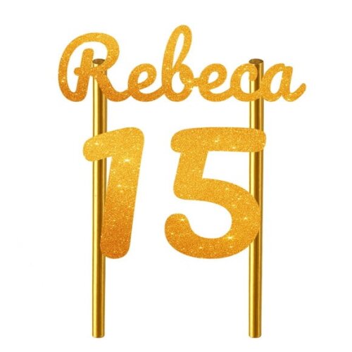 Topo de Bolo 15 Anos Glitter Nome Rebeca