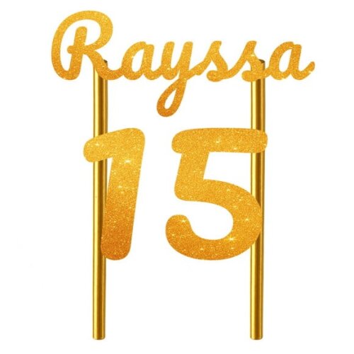 Topo de Bolo 15 Anos Glitter Nome Rayssa