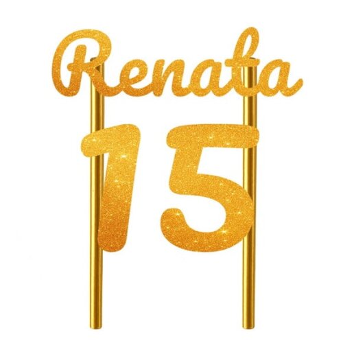 Topo de Bolo 15 Anos Glitter Nome Renata