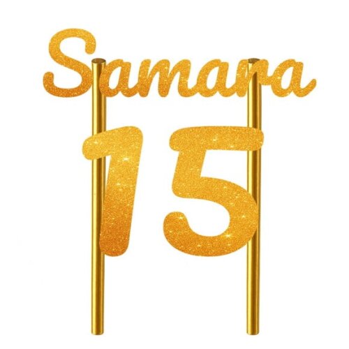 Topo de Bolo 15 Anos Glitter Nome Samara