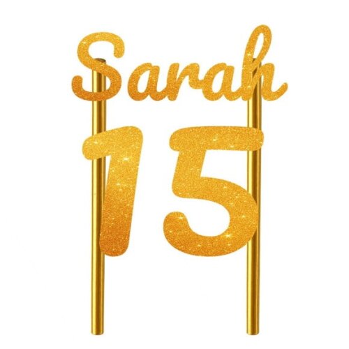 Topo de Bolo 15 Anos Glitter Nome Sarah