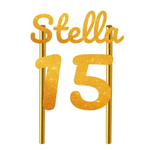 Topo de Bolo 15 Anos Glitter Nome Stella