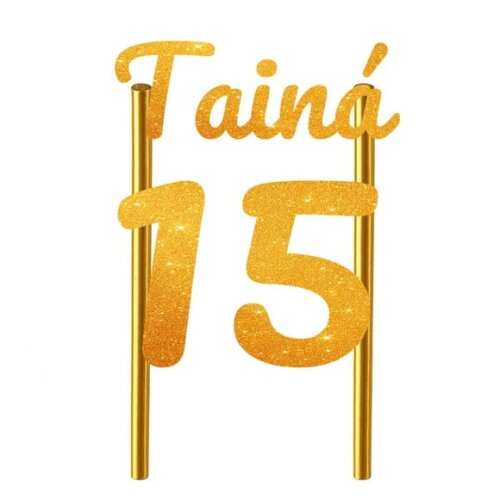 Topo de Bolo 15 Anos Glitter Nome Tainá